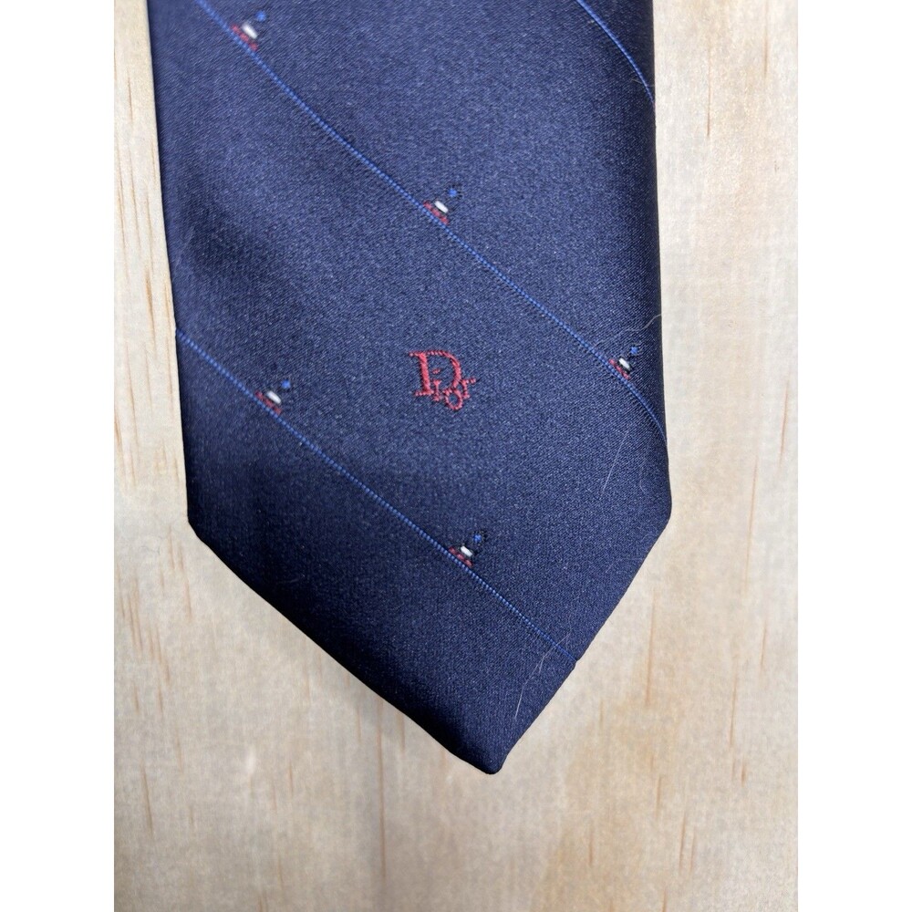 Vintage CHRISTIAN DIOR New York Paris Necktie Tie Navy Made In USA